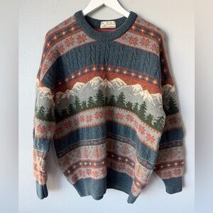 Woolly Jumpers New Zealand fair isle mountain print long sleeve sweater Men’s XL